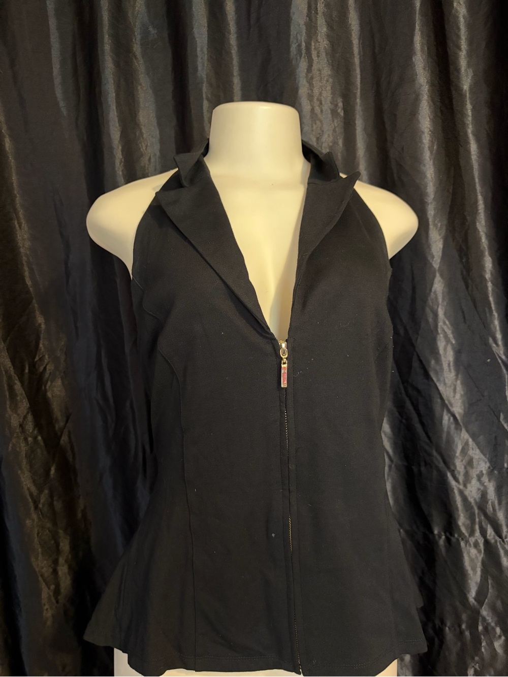 VENUS Black One-Shoulder Zip-Front Halter Dress